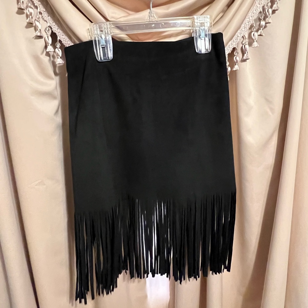Fringe black mini skirt